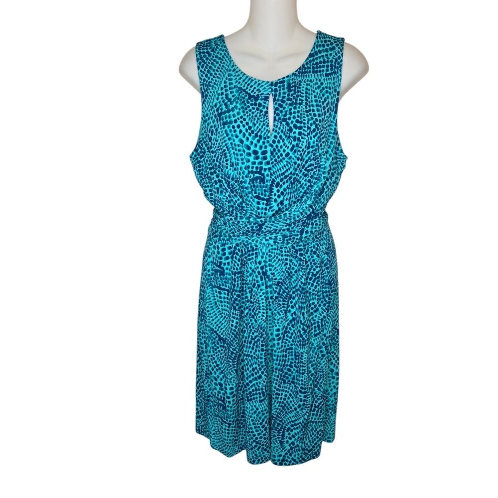 Banana Republic x Issa London Teal Blue Ceramic Print Keyhole Dress, Size 14